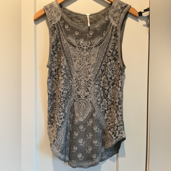 Free People Lace Tank Grey Size Small - Picture 2 of 6